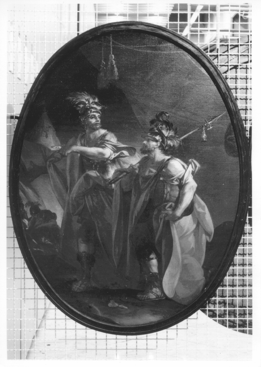 Due guerrieri, guerrieri (dipinto, ciclo) di Beaumont Claudio Francesco (secondo quarto sec. XVIII)