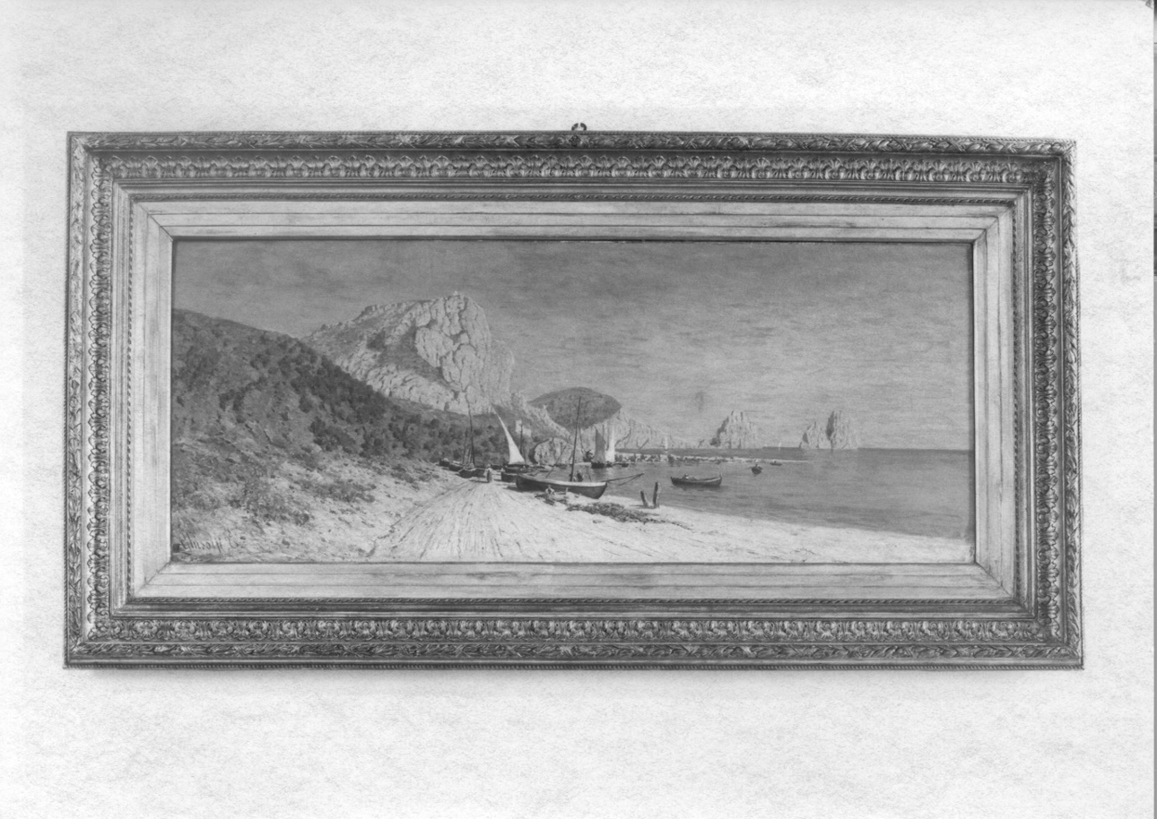 Capri: scoglio Sirena, veduta dello scoglio delle Sirene di Capri (dipinto, opera isolata) di Ghisolfi Enrico (ultimo quarto sec. XIX)