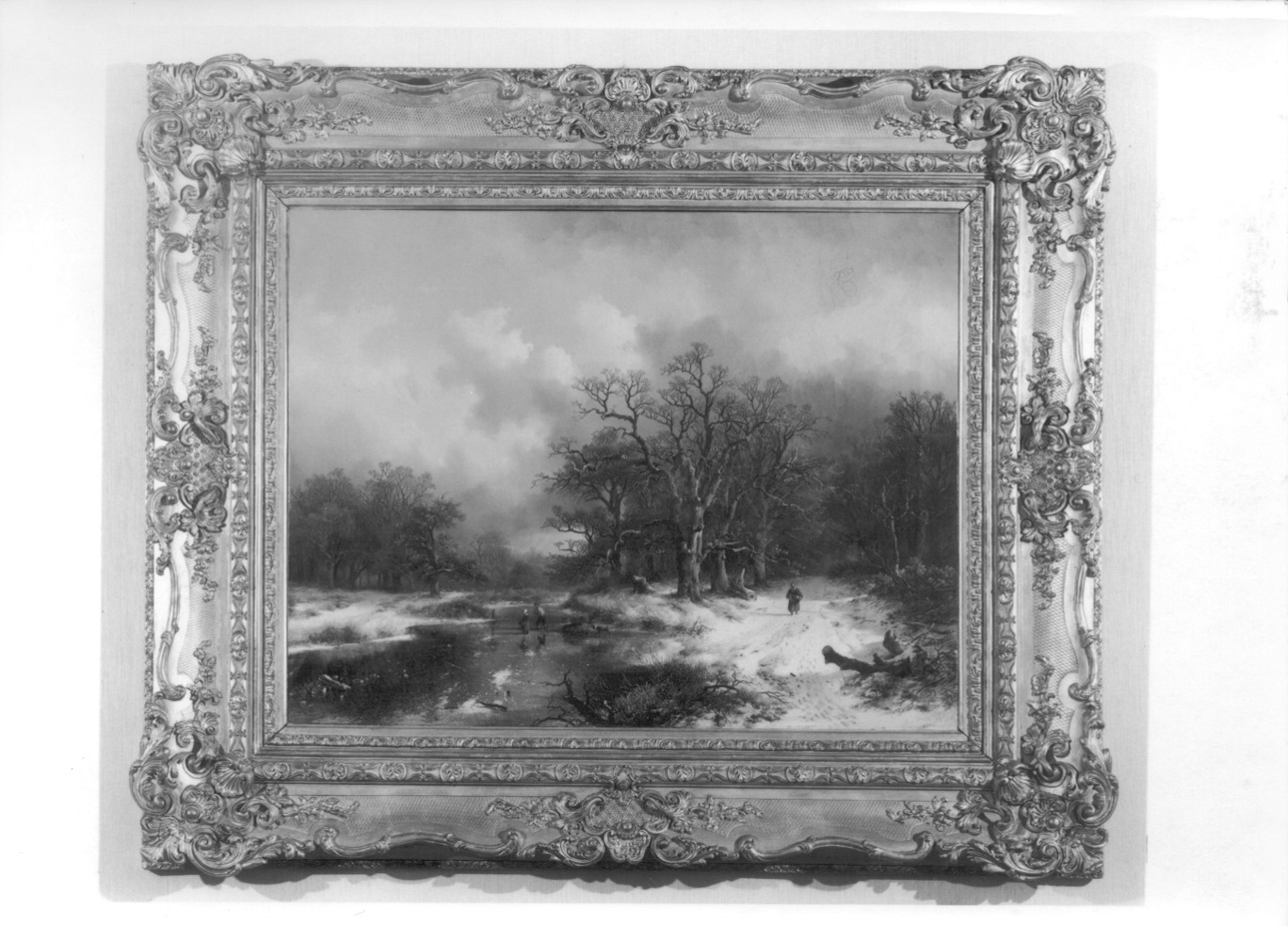 Passeggiata alpestre in inverno, paesaggio montano (dipinto, opera isolata) di Van Haanen Remigia (sec. XIX)