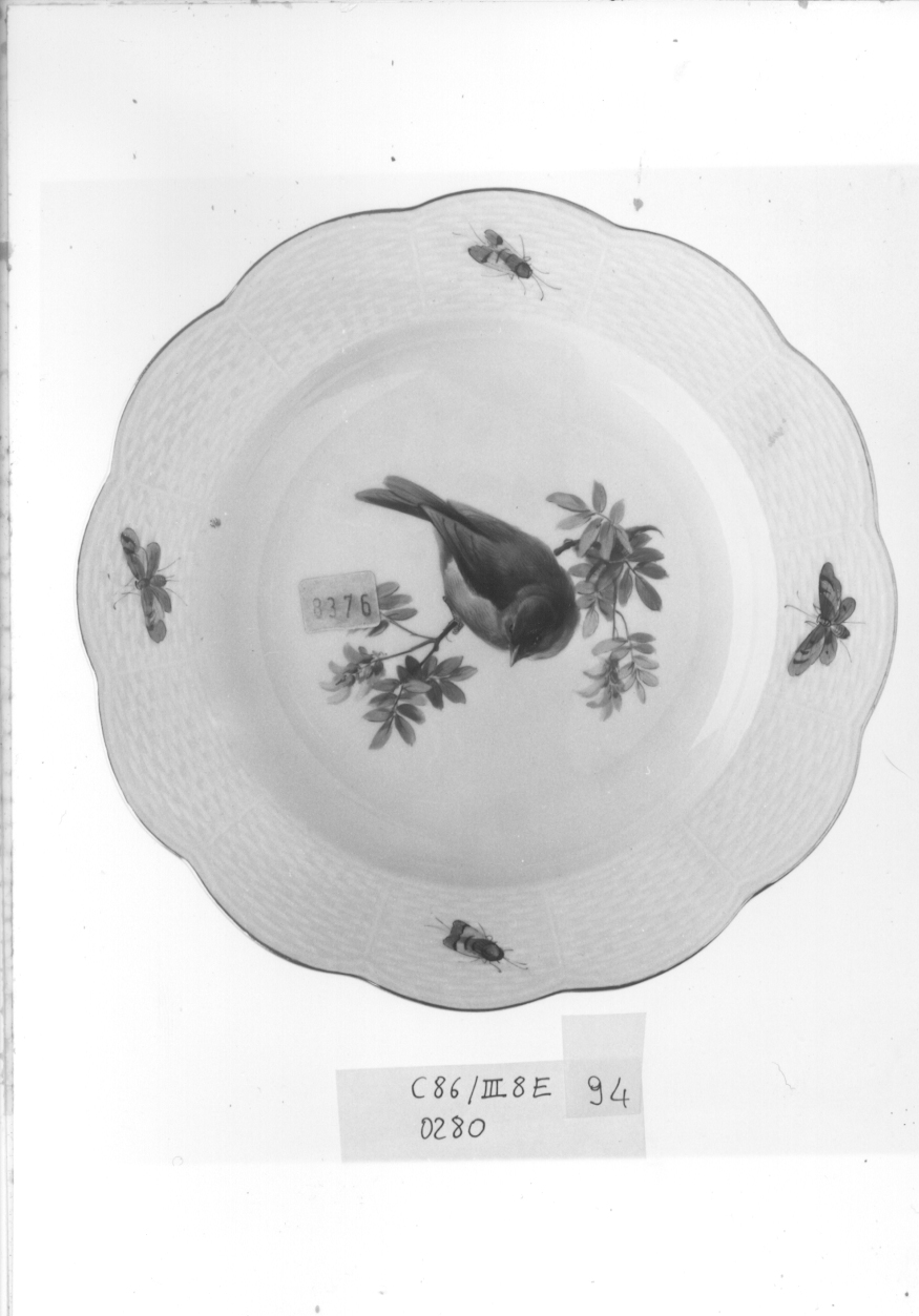 uccelli e insetti (piatto da frutta, elemento d'insieme) di Manifattura di Meissen (fine sec. XIX)