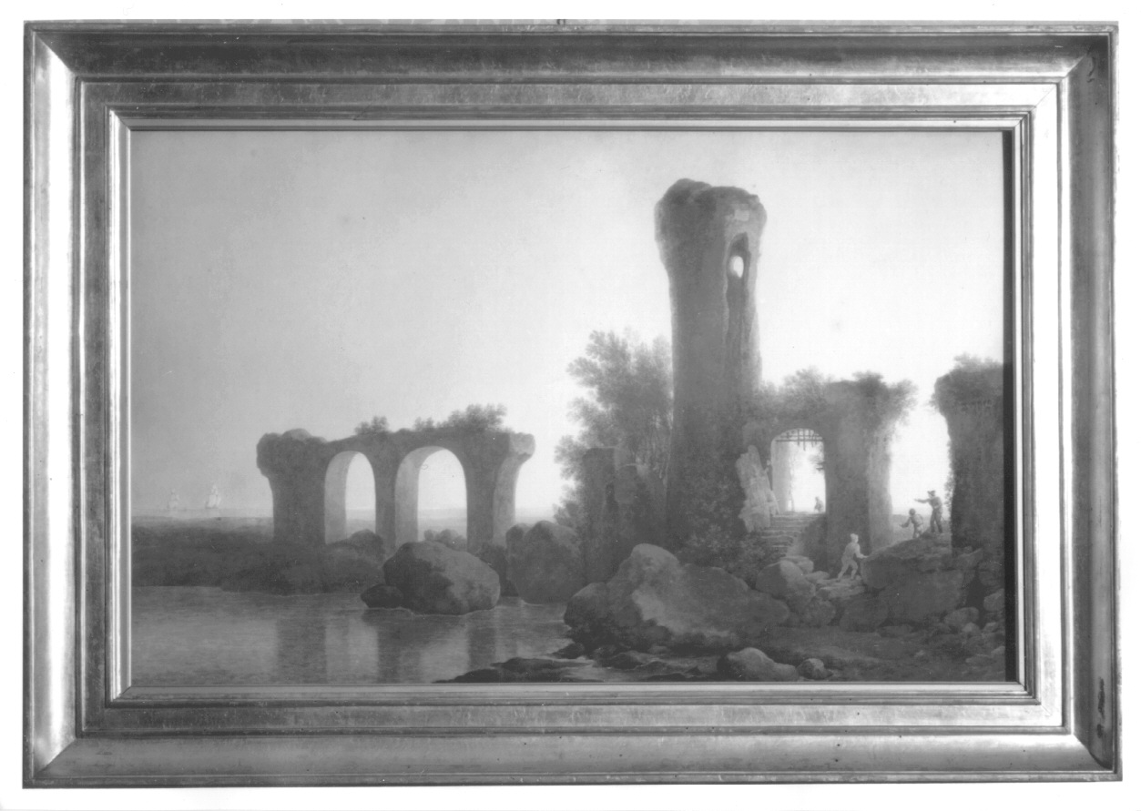 Rovine, mare, paesaggio con rovine (dipinto, opera isolata) di Bagetti Giuseppe Pietro (prima metà sec. XIX)