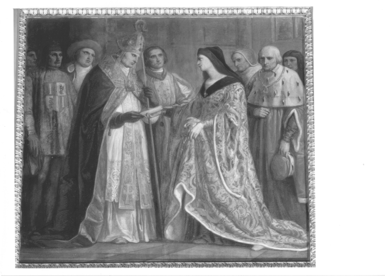 Carlotta regina di Cipro cede i suoi stati ai Savoia (dipinto, ciclo) di Gonin Francesco (metà sec. XIX)