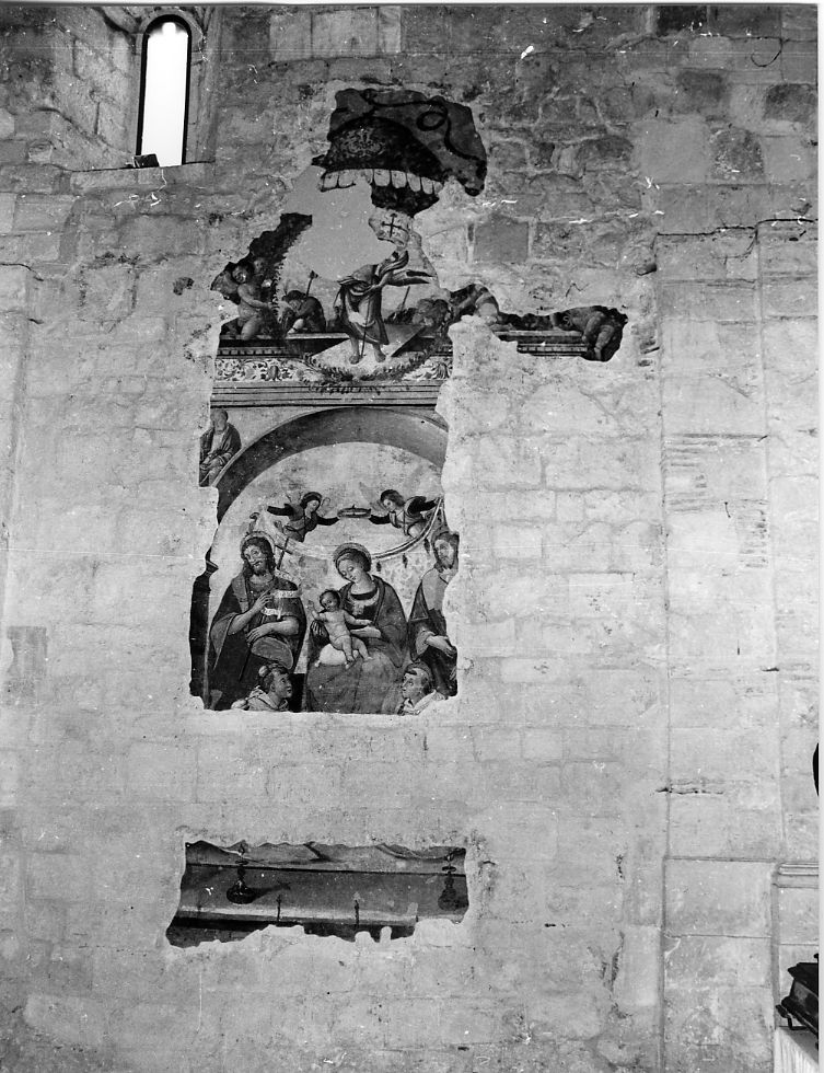 Madonna in trono con Bambino tra San Giovanni Battista e Santi, Resurrezione di Cristo (dipinto) - ambito Italia centrale (sec. XVI)