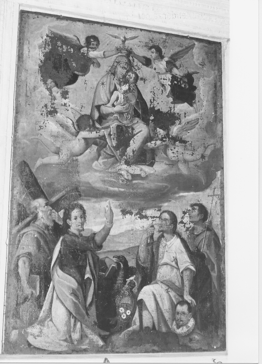 Madonna con Bambino tra angeli, Santi e committente, Madonna con Bambino e Santi (dipinto, opera isolata) - ambito Italia centrale (inizio sec. XVII)