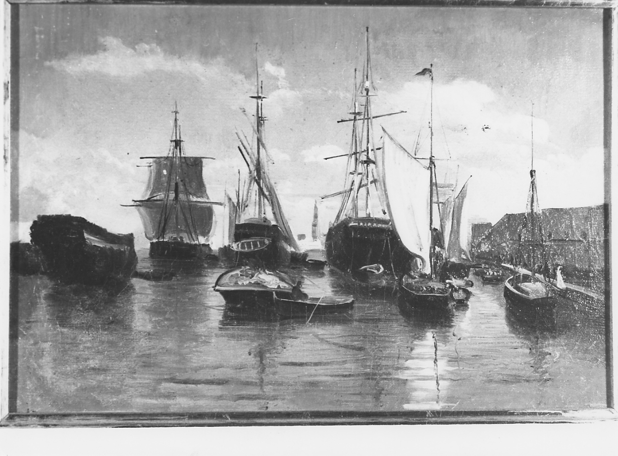 marina, paesaggio marino con nave allo scalo (dipinto) di Palizzi Nicola (sec. XIX)