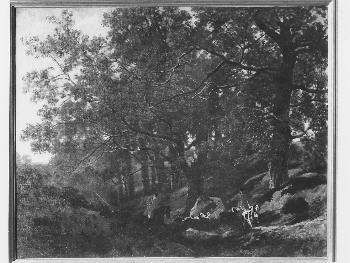 caccia al cervo nella foresta di Fontainebleau, scena di caccia (dipinto) di Palizzi Giuseppe (sec. XIX)