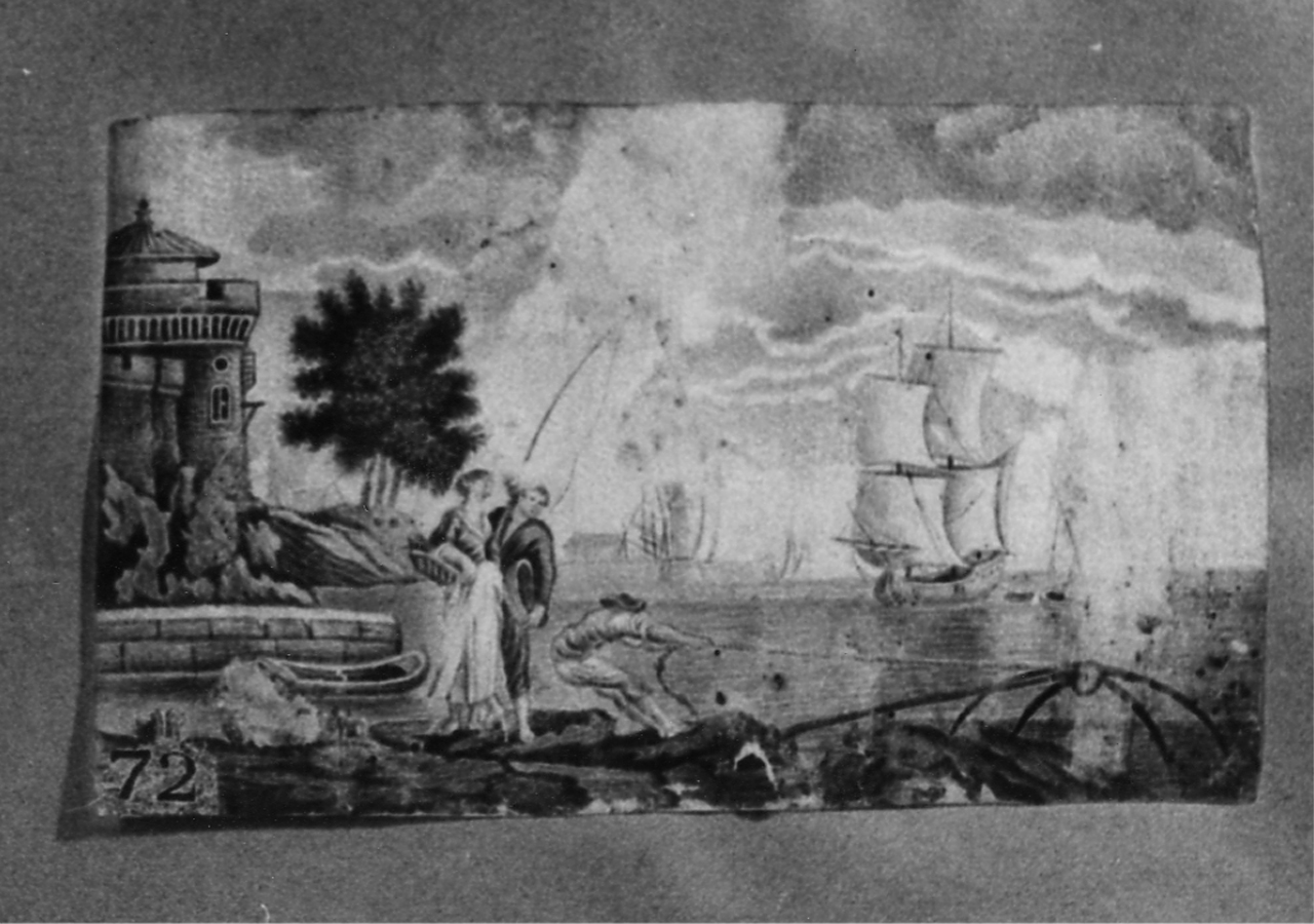 paesaggio marino con pescatore e figure, paesaggio marino (dipinto) di Clocher Antonio (attribuito) (sec. XIX)