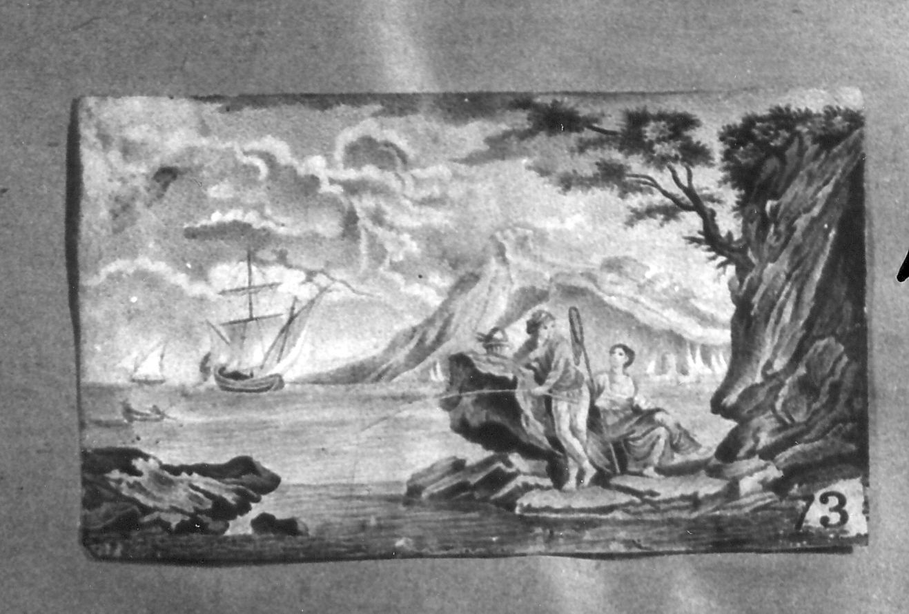 paesaggio marino con pescatore e figura, paesaggio marino (dipinto) di Clocher Antonio (attribuito) (sec. XIX)