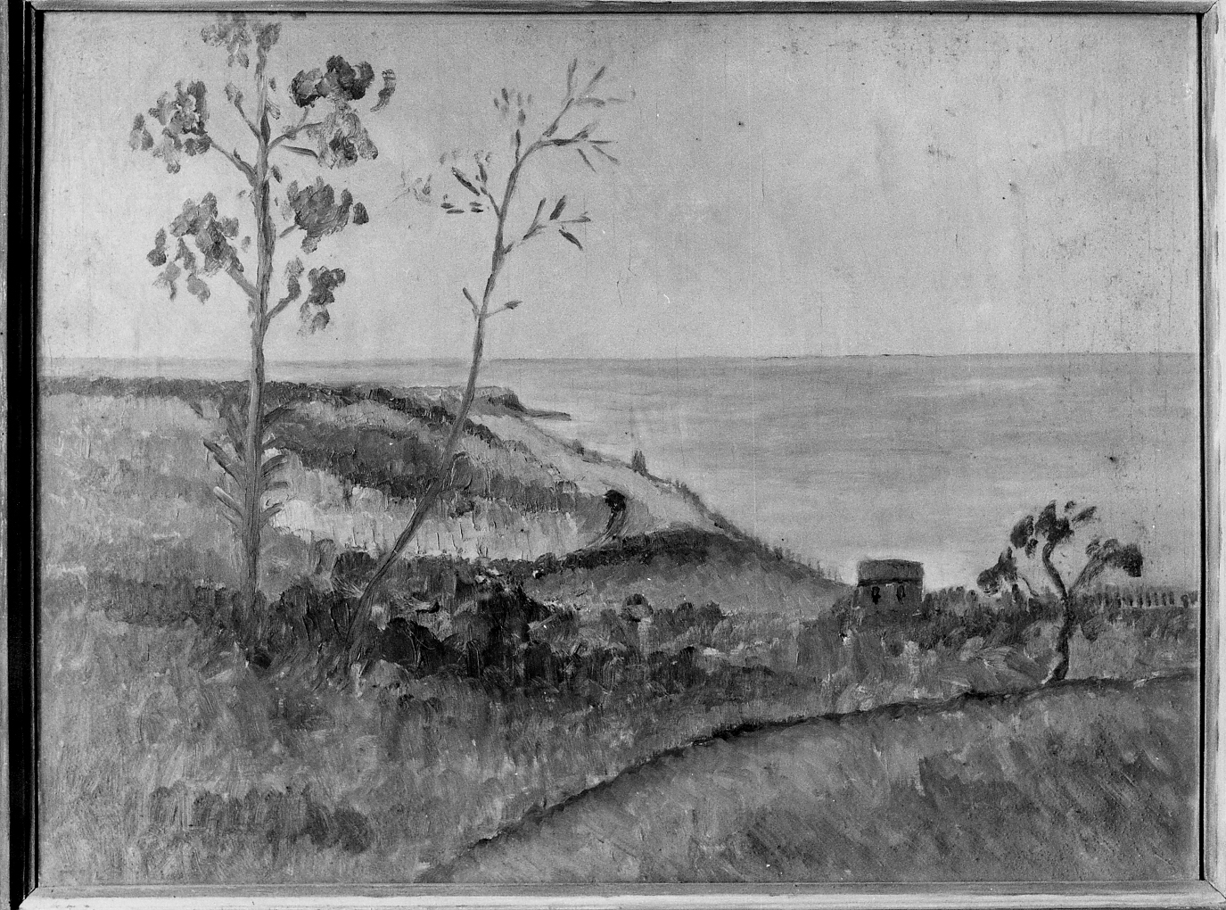 marina con alberi e casa (dipinto) di Palmili Carlo (attribuito) (prima metà sec. XX)