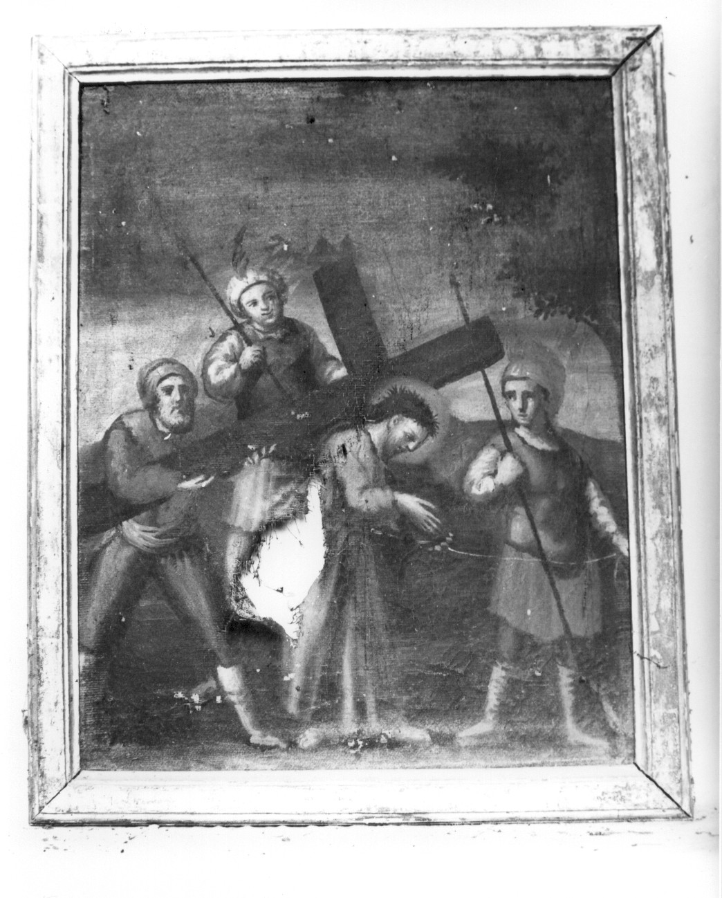 stazione V: Gesù aiutato da Simone il Cireneo a portare la croce (dipinto, elemento d'insieme) - ambito abruzzese (primo quarto sec. XIX)
