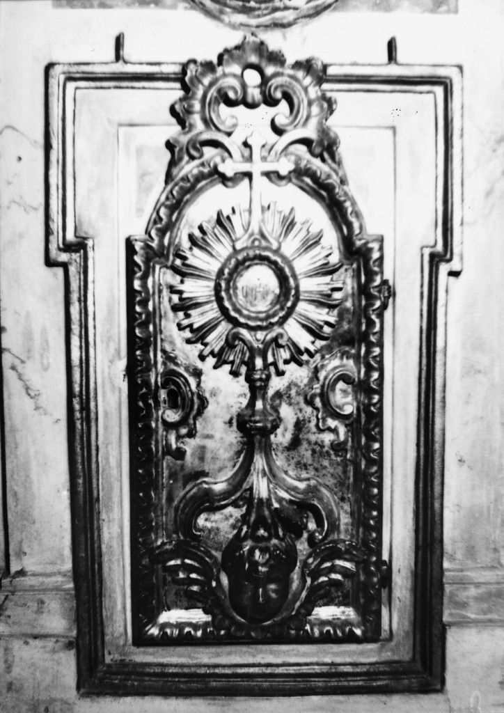 Ostensorio, croce, motivi decorativi vegetali (sportello di tabernacolo) - ambito abruzzese (seconda metà sec. XVIII)
