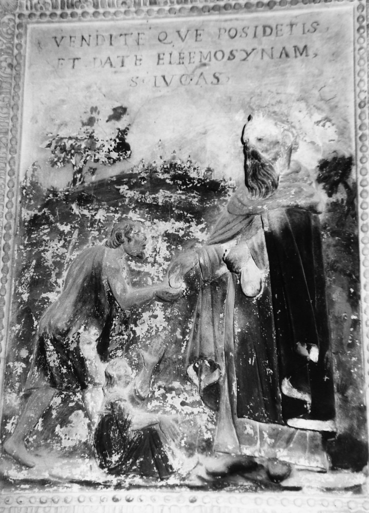 Sant'Antonio Abate distribuisce l'elemosina ai poveri (rilievo) - ambito lombardo (sec. XVII)