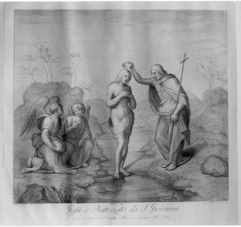 Gesù è battezzato da San Giovanni (stampa) di Volpini Angelo, Cecchi Giovanni Battista (sec. XVIII)