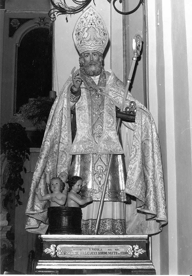 San Nicola di Bari con i suoi simboli (statua, opera isolata) - ambito Italia centrale (sec. XIX)