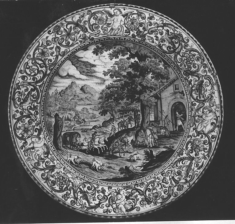 scena di caccia (piatto) di Cappelletti Candeloro (attribuito) (sec. XVIII)