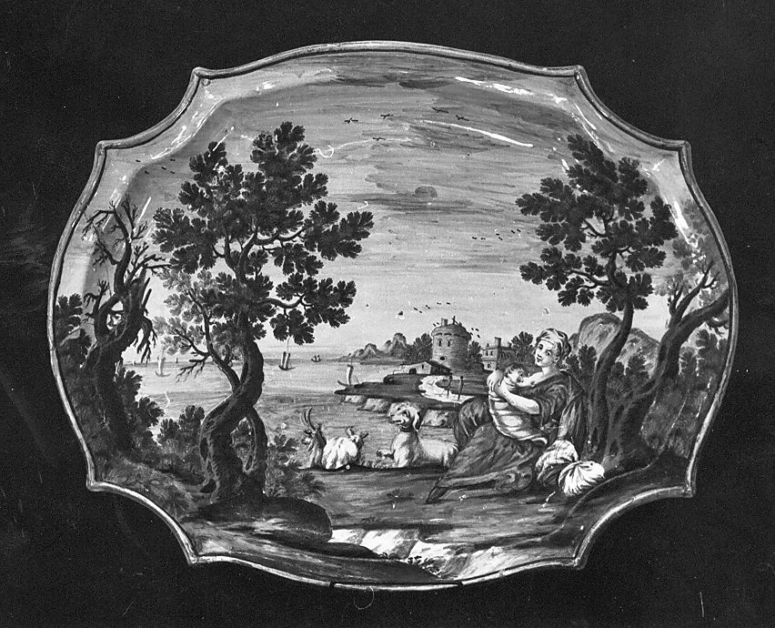 paesaggio con scena di vita campestre (piatto) di Gentili Berardino il Giovane (bottega), Gentili Giacomo (bottega) (sec. XVIII)