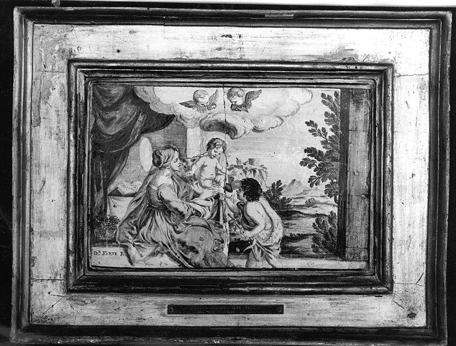 Madonna con Bambino e San Giovannino (mattonella, elemento d'insieme) di Gentili Berardino il Giovane (attribuito) (sec. XVIII)