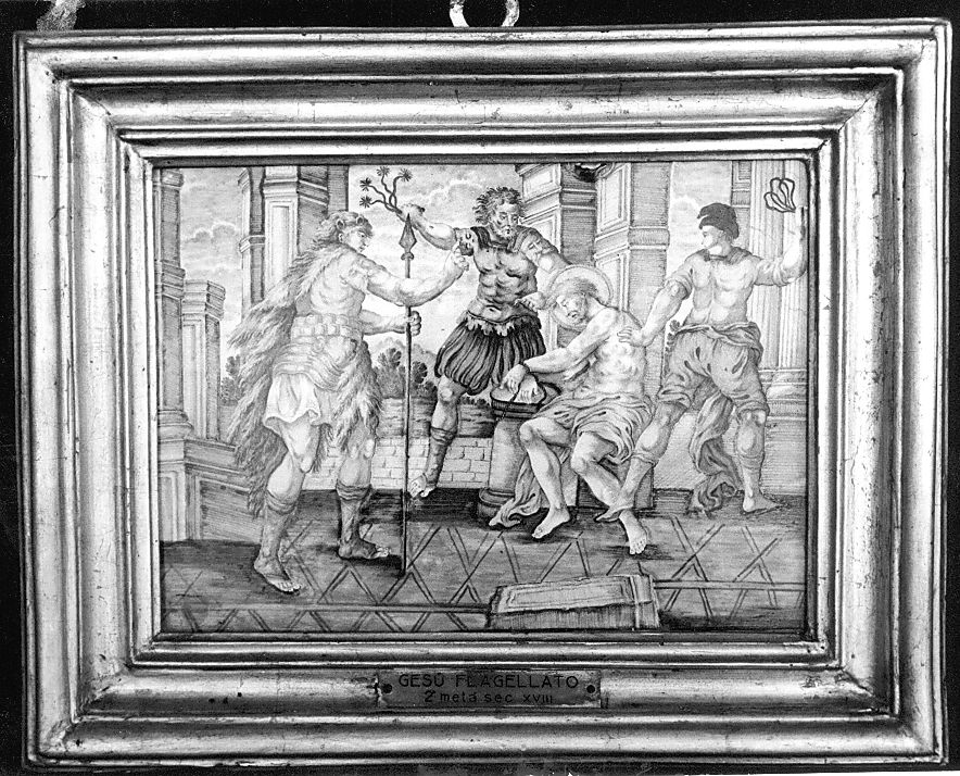 flagellazione di Cristo (mattonella) di Gentili Berardino il Giovane (attribuito) (seconda metà sec. XVIII)