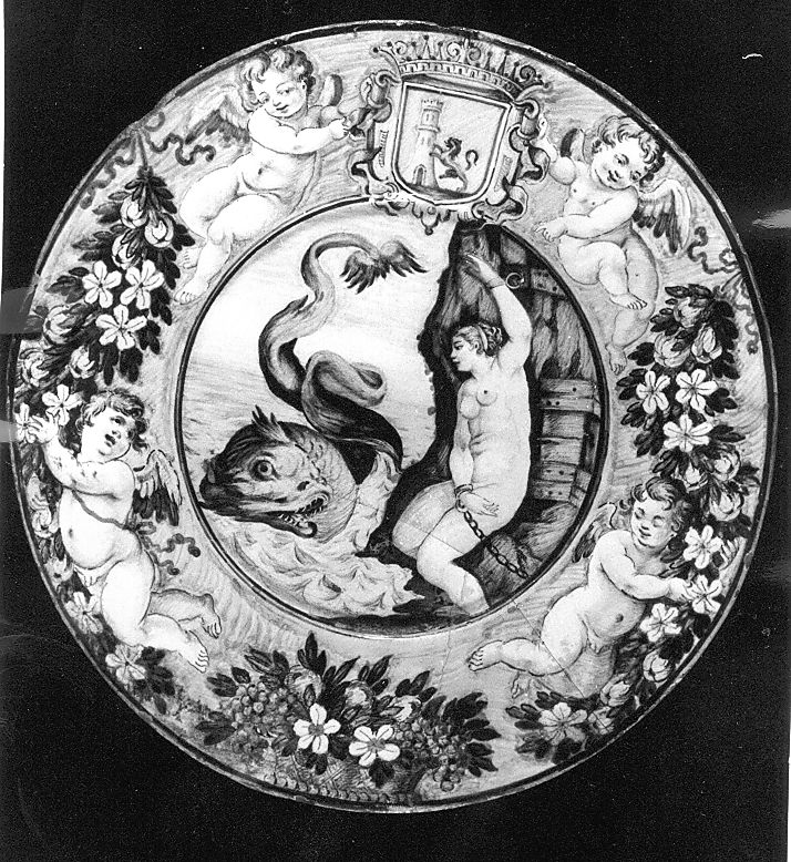 Andromeda (piatto) di Cappelletti Candeloro (attribuito) (sec. XVIII)
