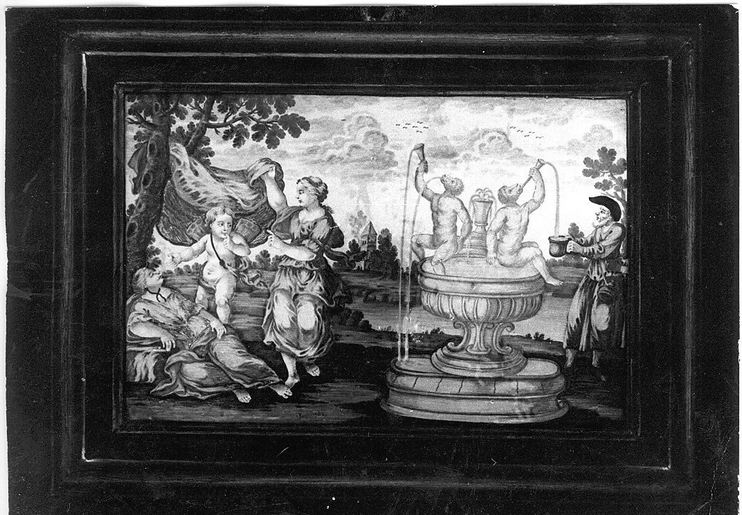 scena mitologica (mattonella) di Gentili Berardino il Giovane (attribuito) (fine/inizio secc. XVIII/ XIX)
