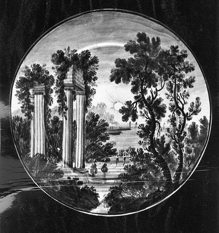 paesaggio (piattello) di Cappelletti Nicola (attribuito) (sec. XVIII)