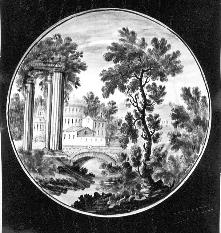 paesaggio (piattello) di Cappelletti Nicola (attribuito) (sec. XVIII)