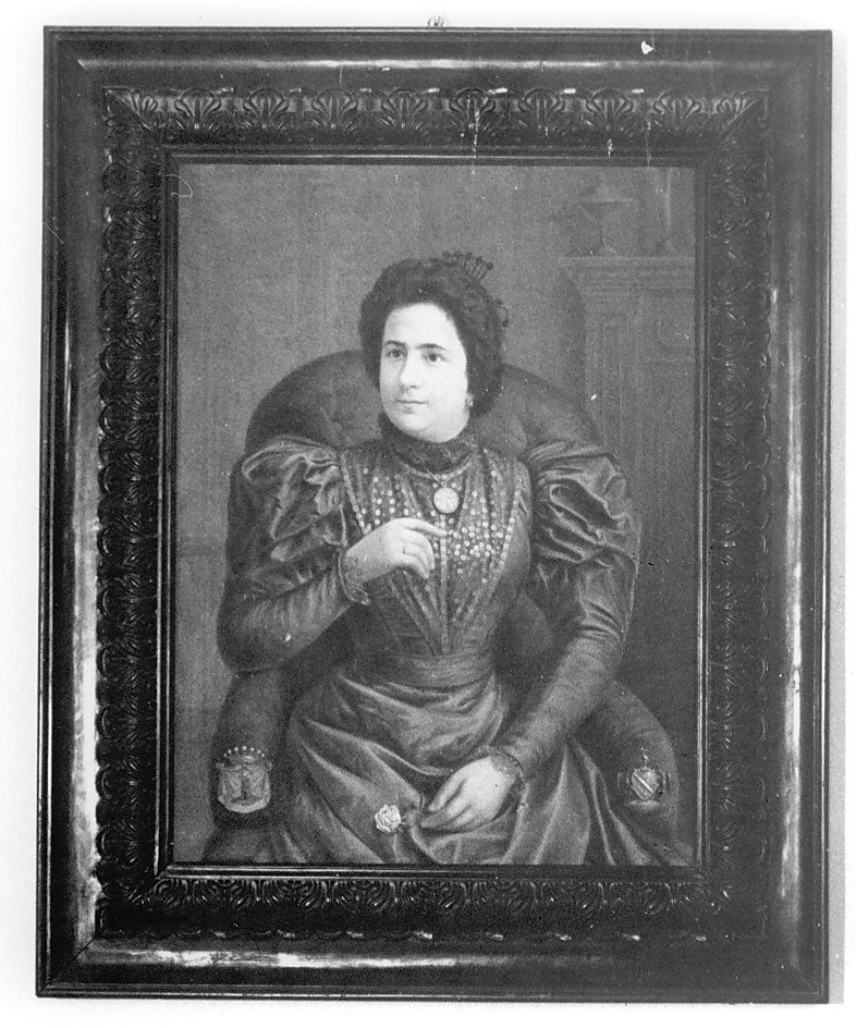 Ritratto di nobildonna della famiglia Olivieri, ritratto di donna (dipinto, elemento d'insieme) di Marchiani Enrico (ultimo quarto sec. XIX)