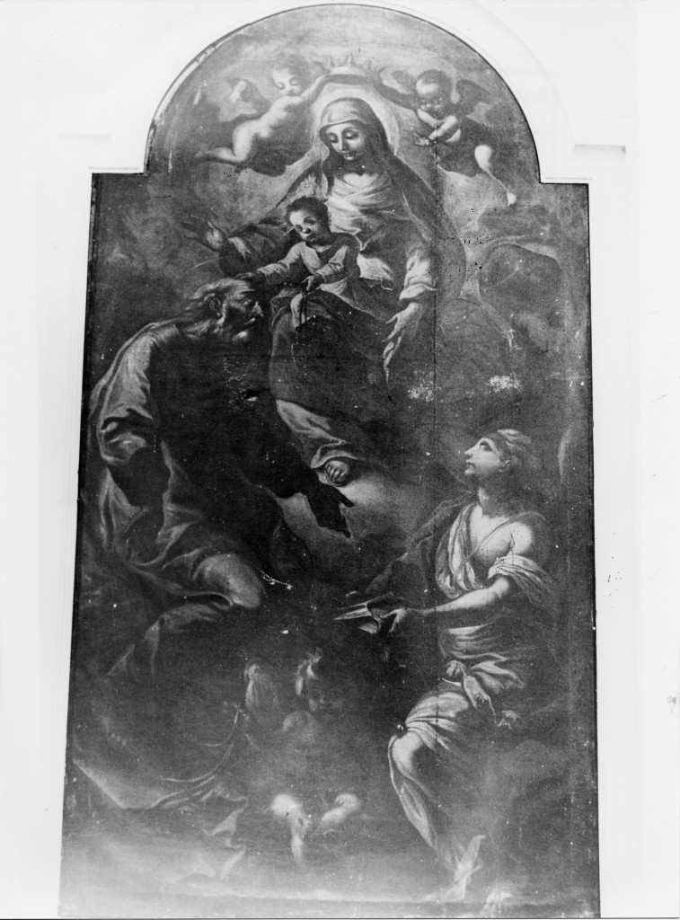 Madonna del Rosario con San Domenico e Santa Caterina da Siena (dipinto) di Teodoro Donato (attribuito) (sec. XVII)