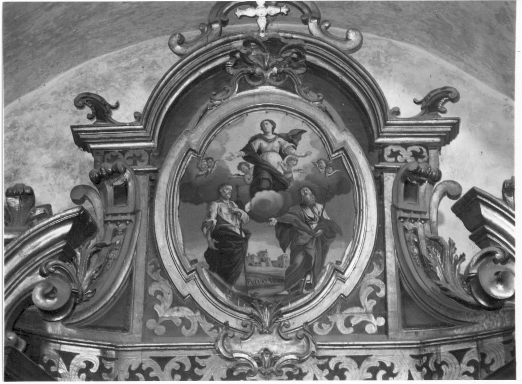 Madonna tra angeli e due santi (dipinto, opera isolata) di Vespa Fulvio (attribuito) (secc. XVIII/ XIX)