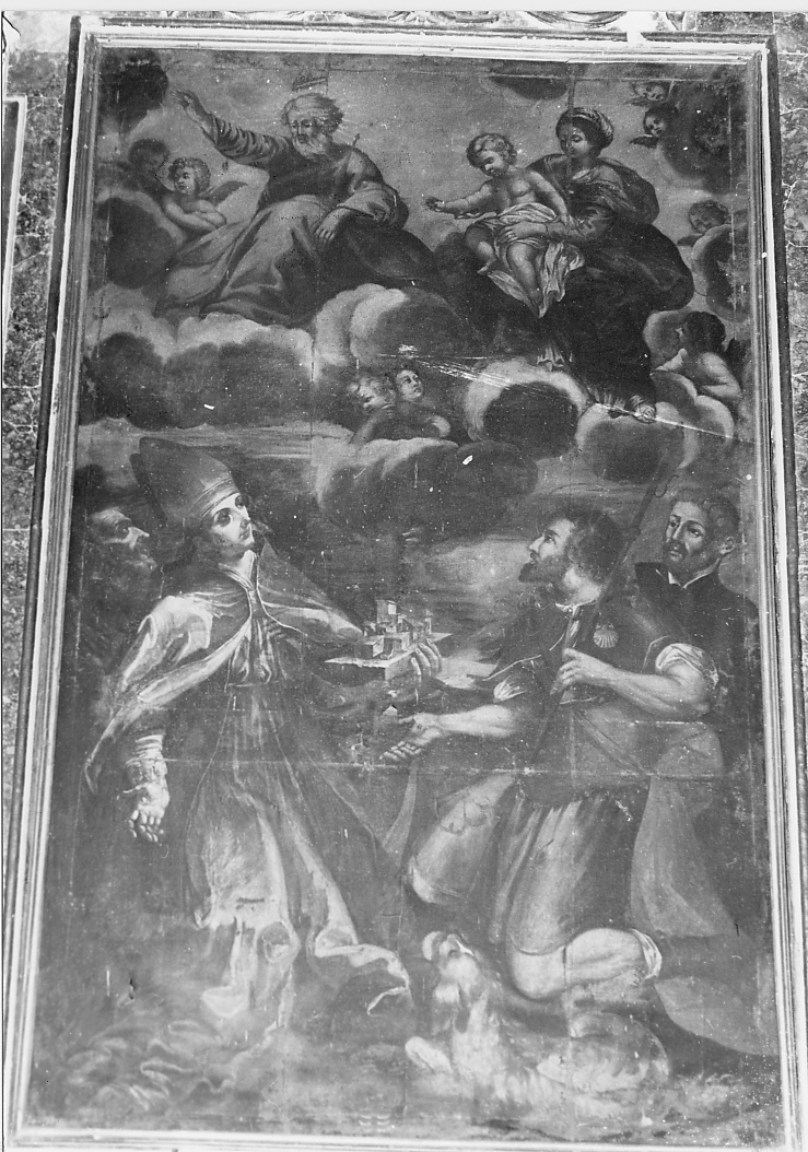 Madonna con Bambino in gloria, Dio Padre, Sant'Emidio e San Rocco (pala d'altare) - ambito Italia centrale (sec. XVIII)