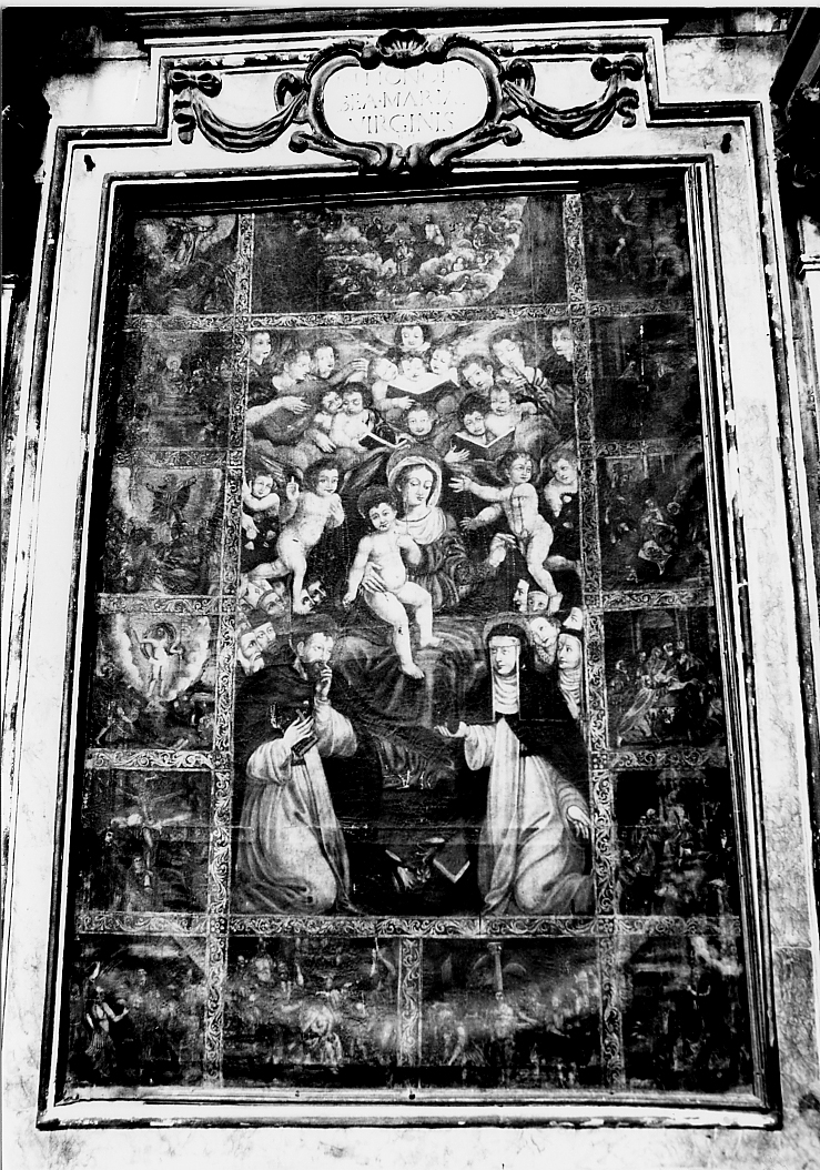 Madonna del Rosario con San Domenico, Santa Caterina da Siena e misteri (dipinto) - ambito Italia centrale (sec. XVII)