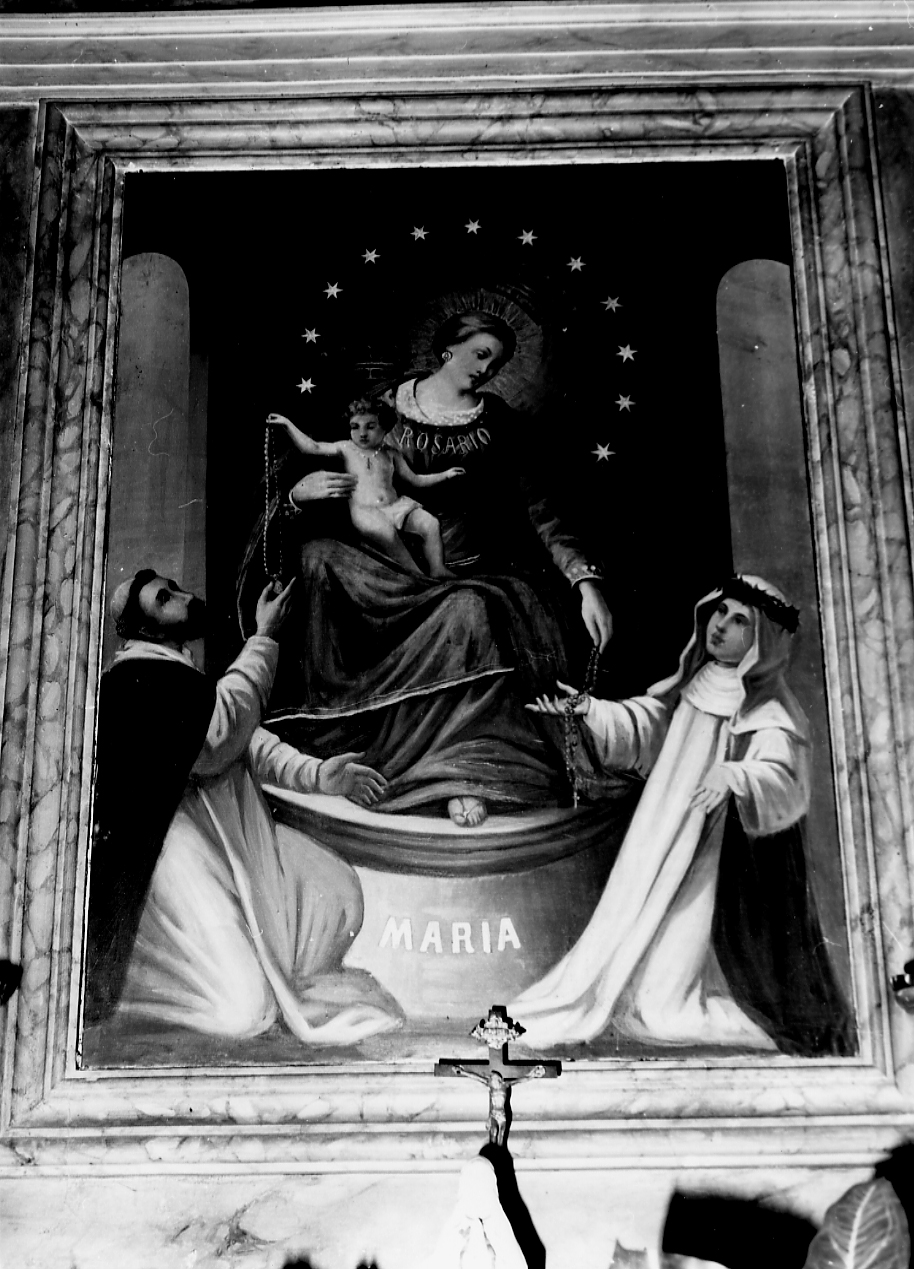 MADONNA DEL ROSARIO CON SAN DOMENICO E SANTA CATERINA (pala d'altare) - ambito Italia centrale (seconda metà sec. XIX)