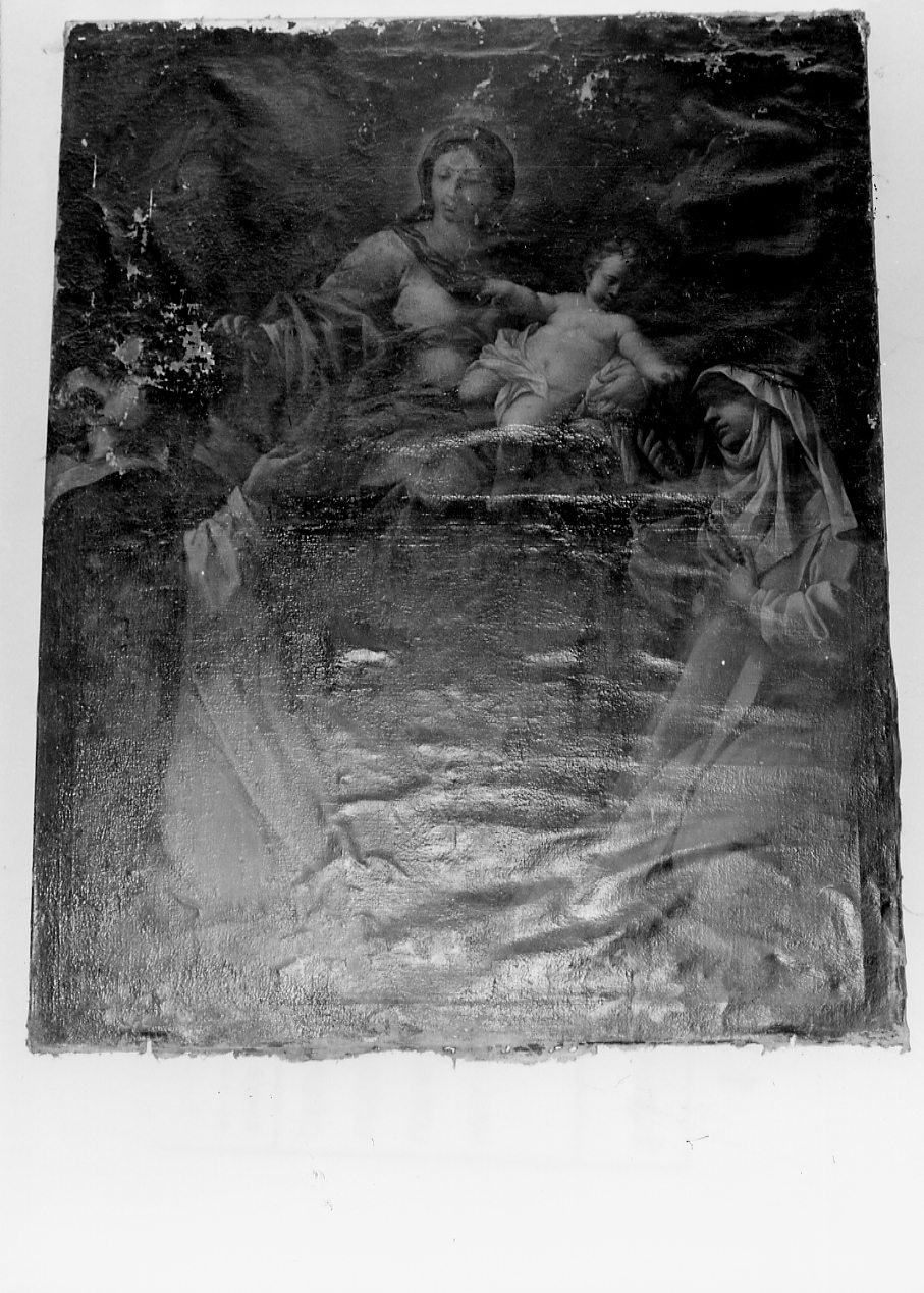 MADONNA DEL ROSARIO CON SAN DOMENICO DI GUZMAN E SANTA CATERINA DA SIENA (dipinto) - ambito Italia centrale (seconda metà sec. XVII)