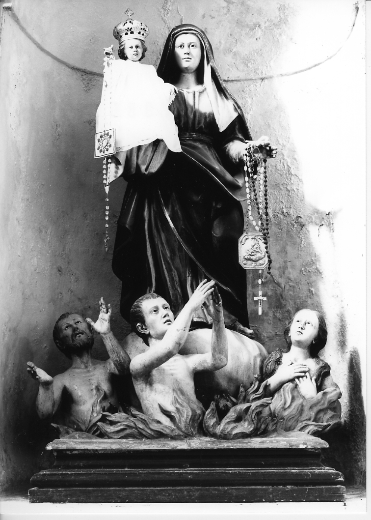Madonna del Purgatorio, Madonna del Suffragio con Bambino e anime purganti (gruppo scultoreo, opera isolata) - bottega Italia centrale (sec. XIX)