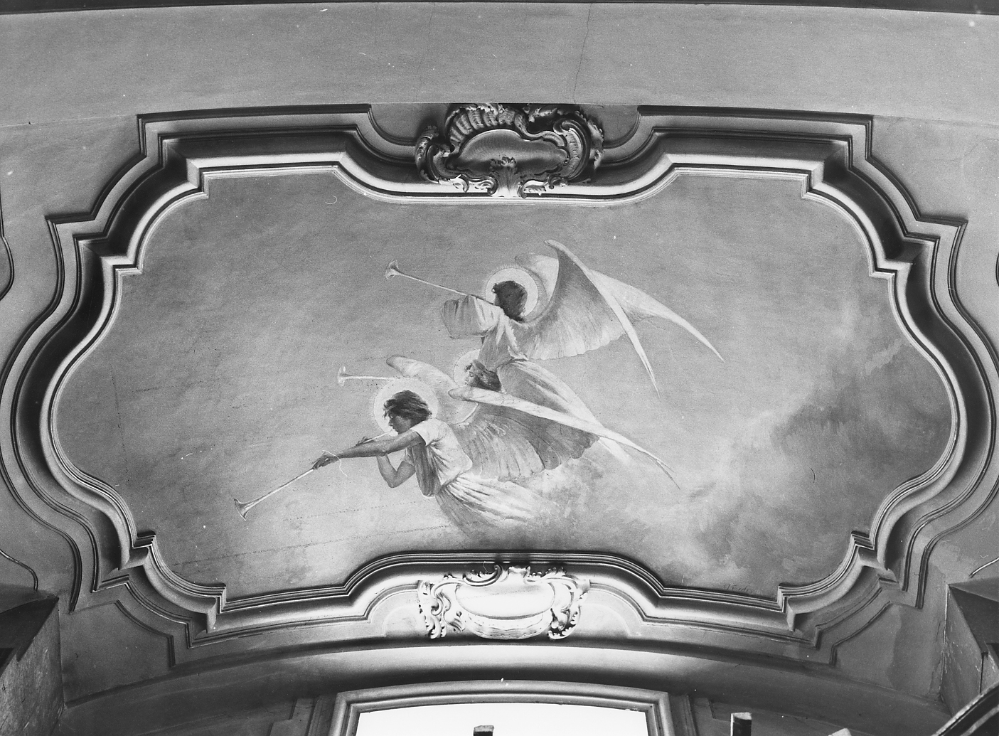 angeli con trombe (dipinto) di Tedeschi Amedeo (sec. XX)