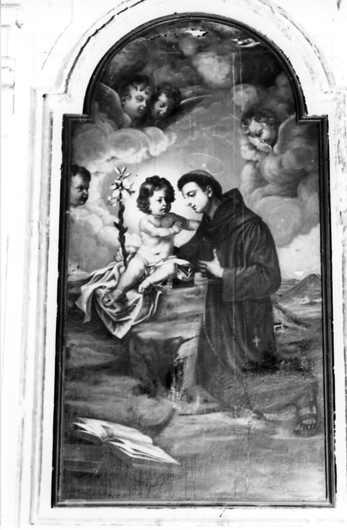 Sant'Antonio da Padova in preghiera davanti al Bambino (dipinto) di Di Rienzo Nicola - ambito abruzzese (secondo quarto sec. XX)