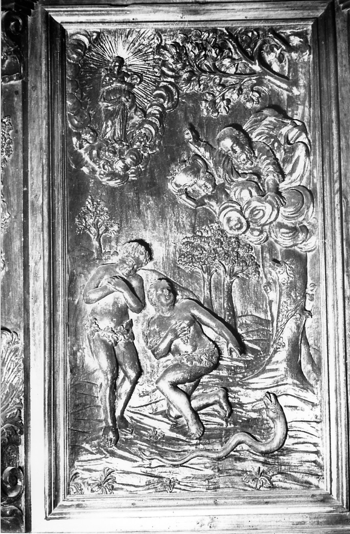 Adamo ed Eva nel paradiso terrestre (formella, elemento d'insieme) di De Simone Domenico (sec. XIX)