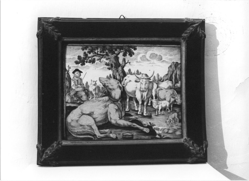 scena pastorale (mattonella) di Gentile Aniello (bottega) (fine/inizio secc. XVII/ XVIII)