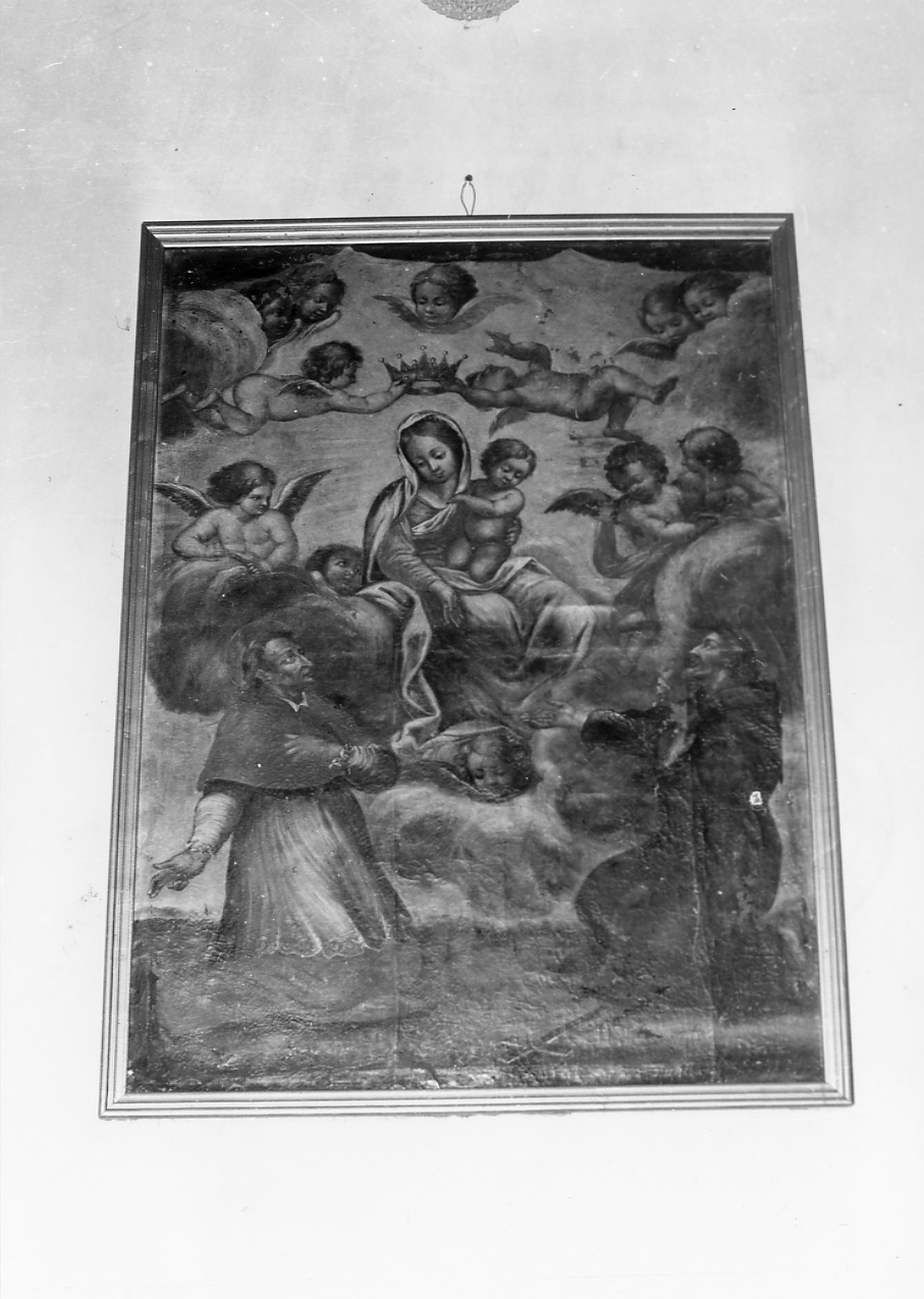 Madonna con Bambino e Angeli reggicorona tra San Carlo Borromeo e San Francesco (dipinto) - ambito Italia centrale (sec. XVII)