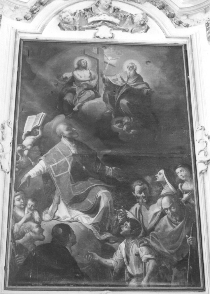 San Vincenzo de'Paoli in adorazione della Trinità (dipinto) - ambito napoletano (sec. XVIII)