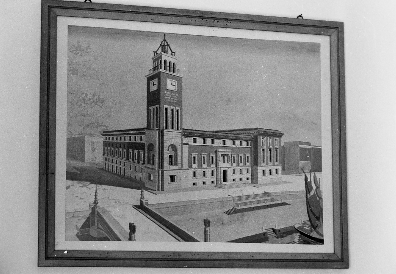 veduta del palazzo Comunale di Pescara (dipinto) di Pilotti Vinvenzo (attribuito) (sec. XX)