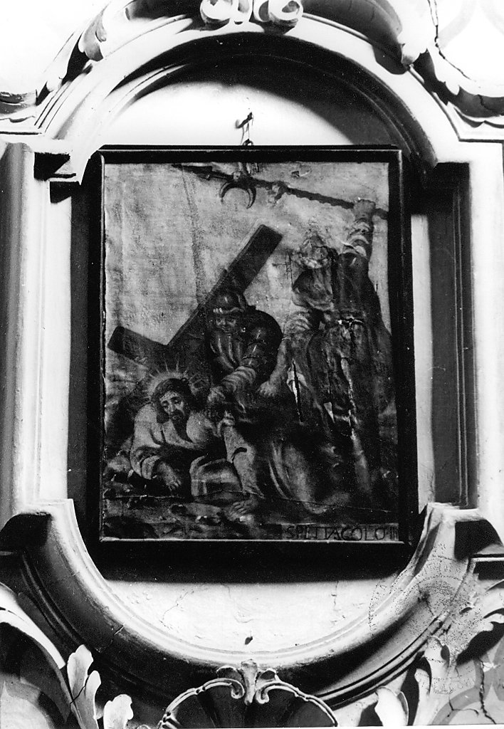 Gesù aiutato da Simone il Cireneo a portare la croce (dipinto) - ambito abruzzese (sec. XVII)