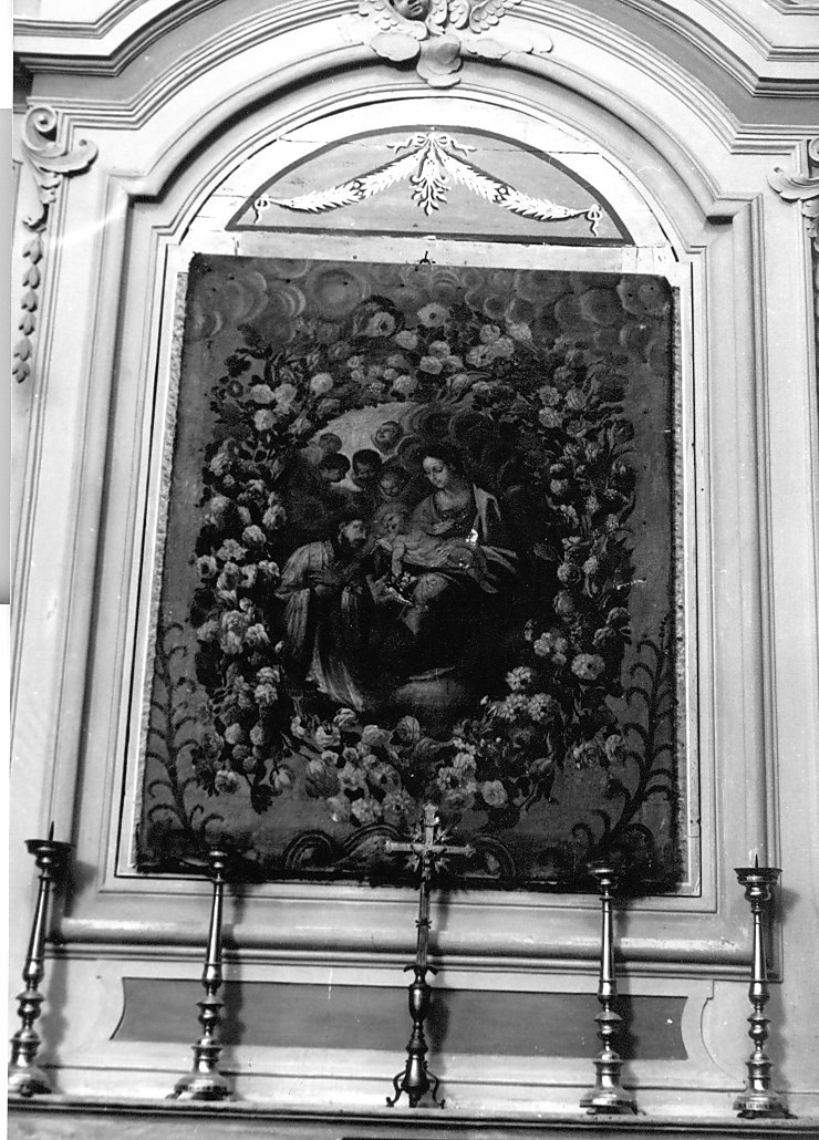 Madonna con Bambino e Santo entro ghirlanda di fiori (dipinto, opera isolata) - ambito Italia centrale (seconda metà sec. XVI)