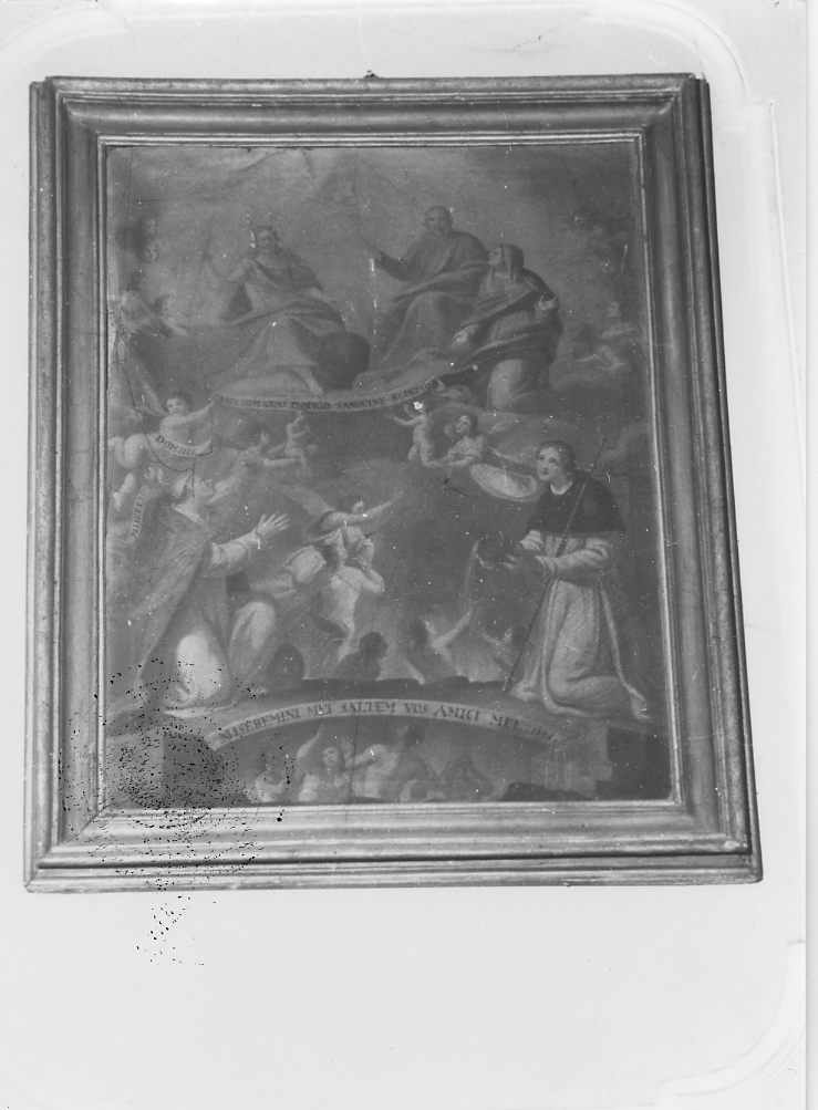 Madonna che intercede per le anime del purgatorio presso la Trinità e santi (dipinto) - ambito Italia centrale (sec. XIX)