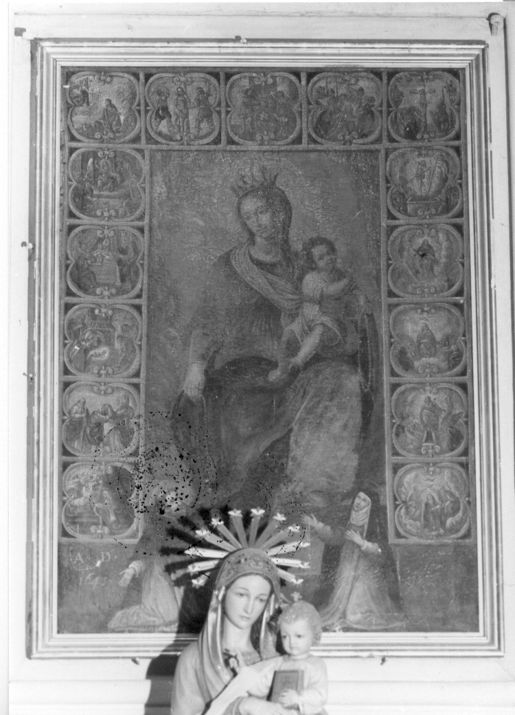 Madonna del Rosario con Santi domenicani e misteri del rosario (dipinto) - ambito Italia centrale (sec. XVII)