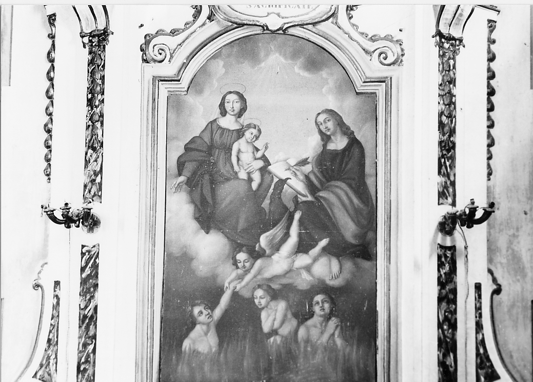 Madonna con Bambino su nuvole con San Giovanni Evangelista e anime del purgatorio (dipinto, opera isolata) - ambito abruzzese (sec. XVIII)