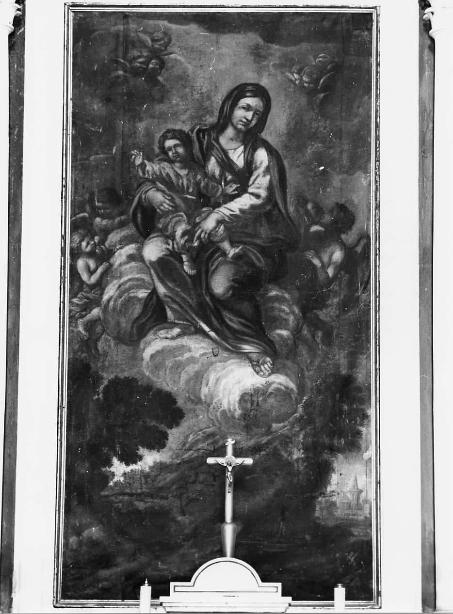 Madonna con Bambino in cielo e angeli (pala d'altare) di Conti Vincenzo di Francesco (cerchia) (secc. XVIII/ XIX)
