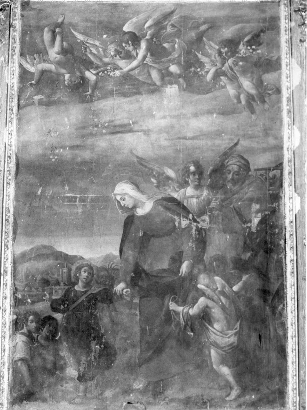 viaggio della Sacra Famiglia a Gerusalemme (pala d'altare) di Majewski Sebastiano (attribuito) (secondo quarto sec. XVII)