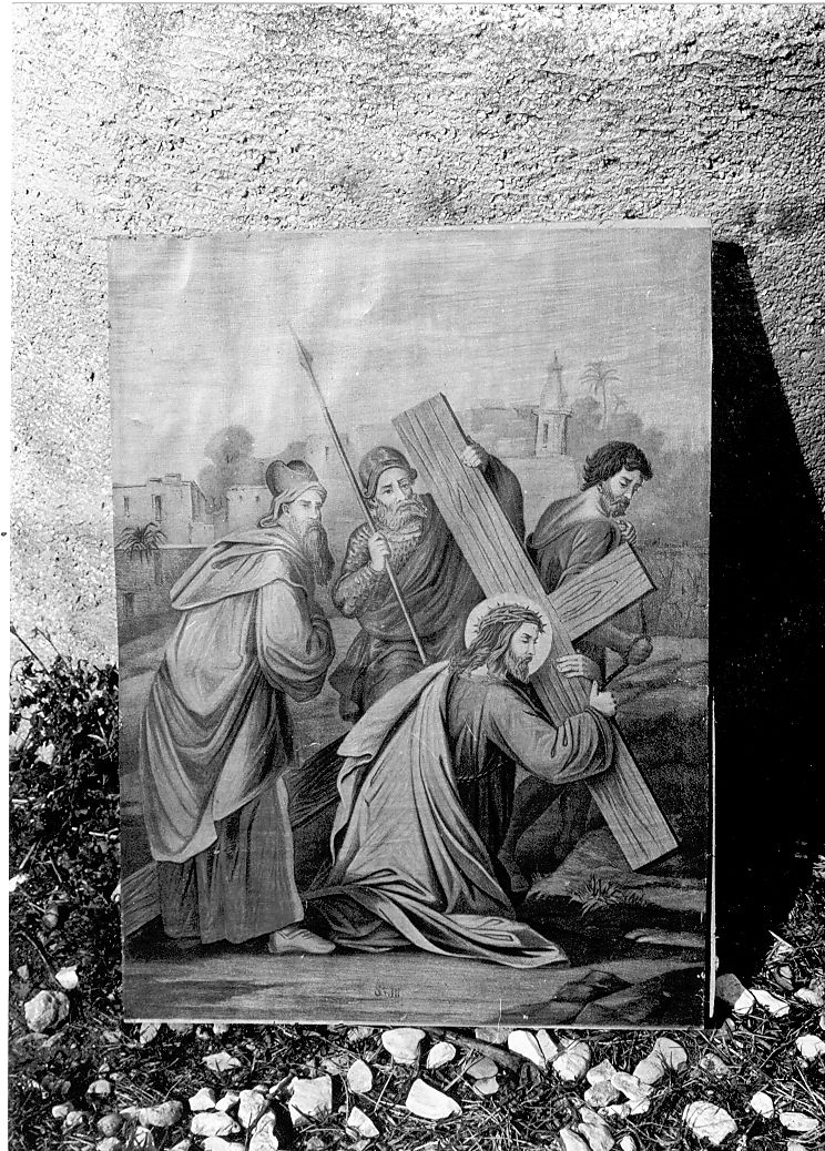 Gesù cade sotto la croce la prima volta (dipinto) - bottega di Castelli (secondo quarto sec. XX)