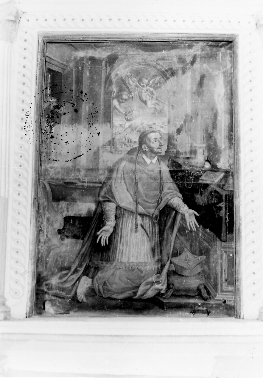San Carlo Borromeo in adorazione della croce (dipinto, opera isolata) - ambito Italia centrale (fine/inizio secc. XVII/ XVIII)